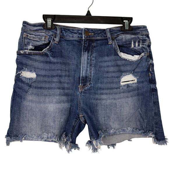 Risen Pants - Risen Jean Shorts Frayed Hem Women's Plus Size 2X Distressed Denim Medium Wash